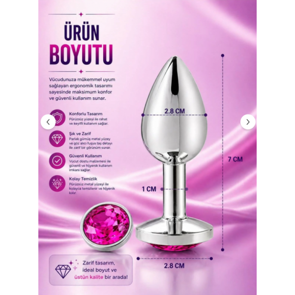 Mücevherli Çelik Anal Plug Küçük Boy