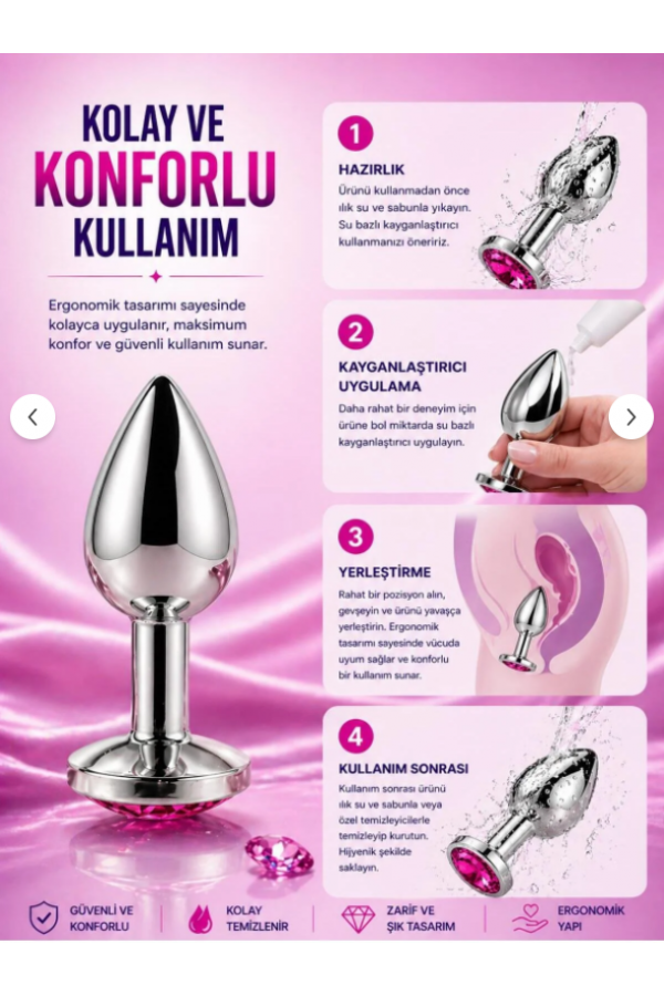Mücevherli Çelik Anal Plug Küçük Boy