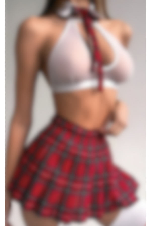 Seksi Ekose Etekli Büstiyerli Fantazi Lise Kostümü