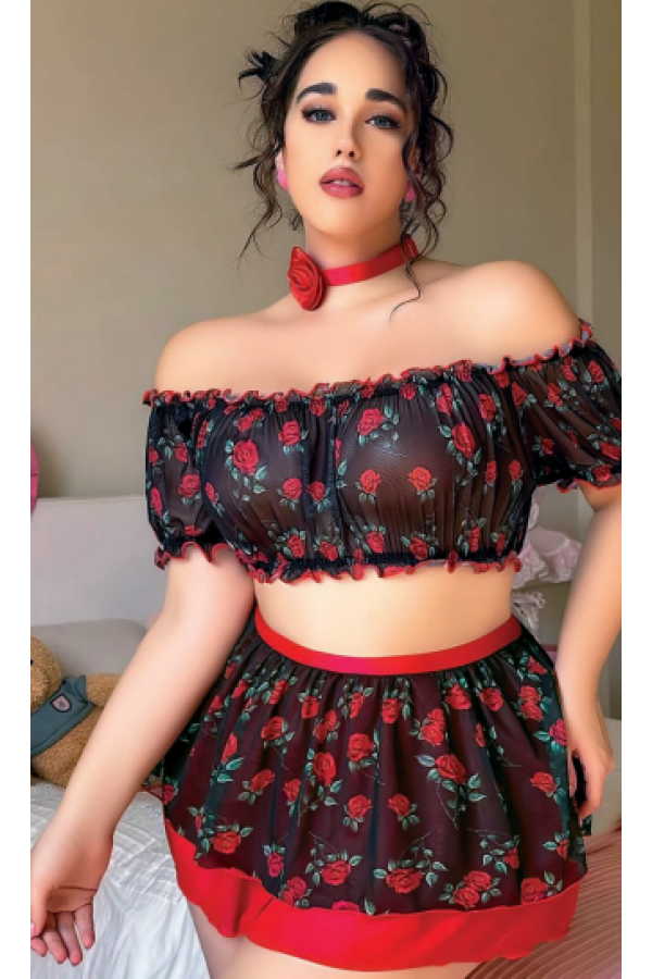 Arzu Shop Gül  Siyah Desenli Mini Fantezi 