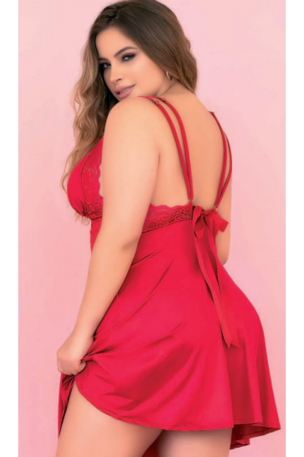 Arzu Shop Kırmızı Fantezi Büyük Beden Tül Gecelik