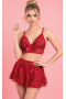 Arzu Sexshop Kırmızı Tül Fırfırlı Etekli Sütyen Takım