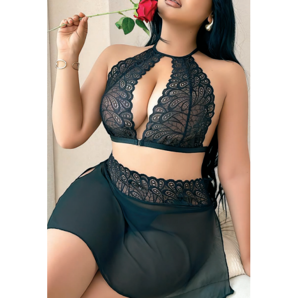 Arzu Sexshop Siyah Dantelli Etekli Fantezi Takım