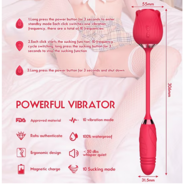 Kırmızı Kadınlar İçin 3’ü 1 Arada Geliştirilmiş Gül Seks Oyuncağı