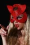 Deri Kırmızı Kedi Kız Sexsi Maske Fetis Shop